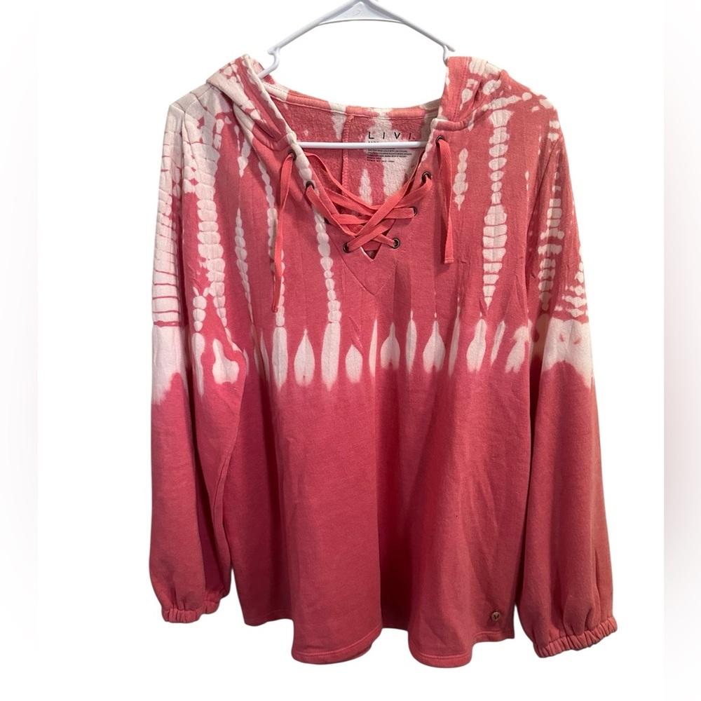 LIVI Active 14 16 Pink Tie Dye Lace Up Athleisure Hoodie NWT